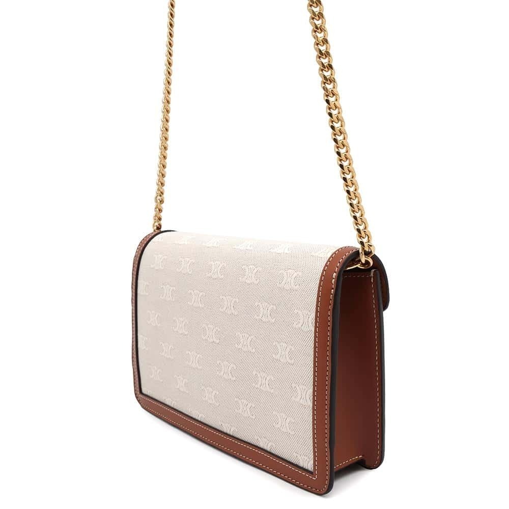 Celine Triomphe Leather Wallet Bag Chain Canvas Black